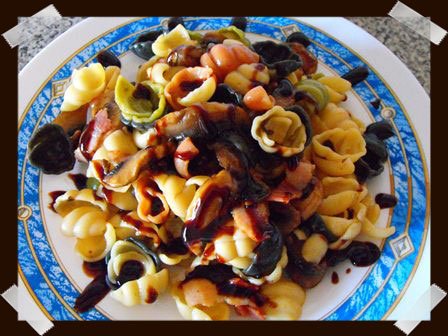 Pasta con champiñón y bacon Pasta con champiñón y bacon