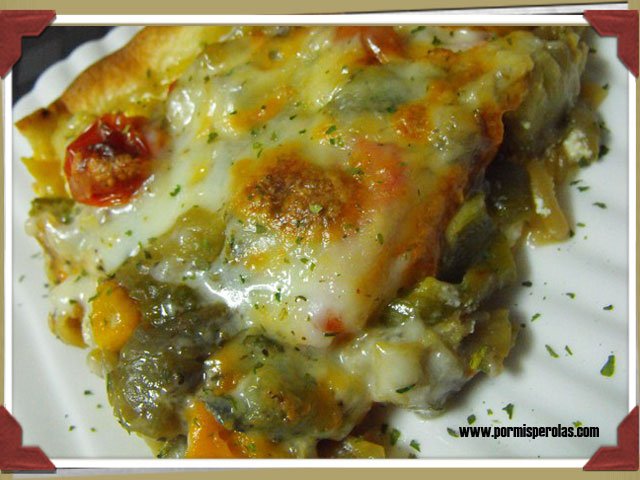 Tarta de verduras asadas a los tres quesos