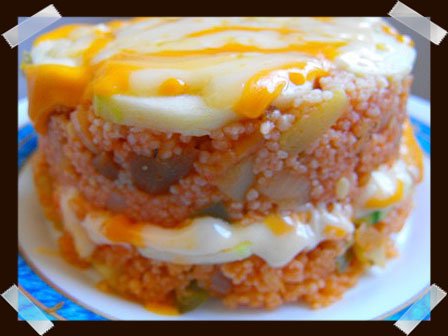 Lasagna de calabacín y cous cous de verduras