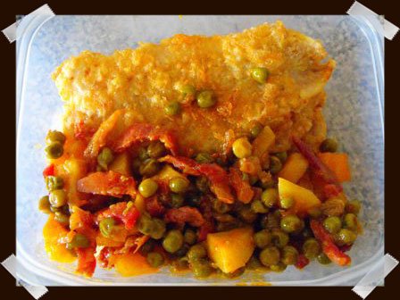 Merluza con guisantes con jamón