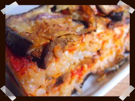 Pastel de arroz y berenjena