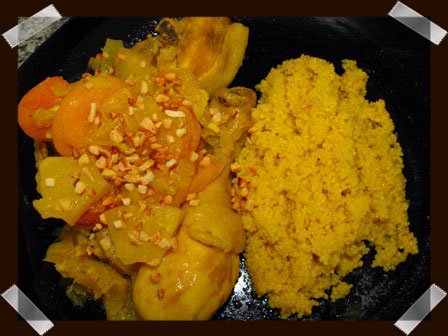 Tajín de pollo con albaricoque y piña